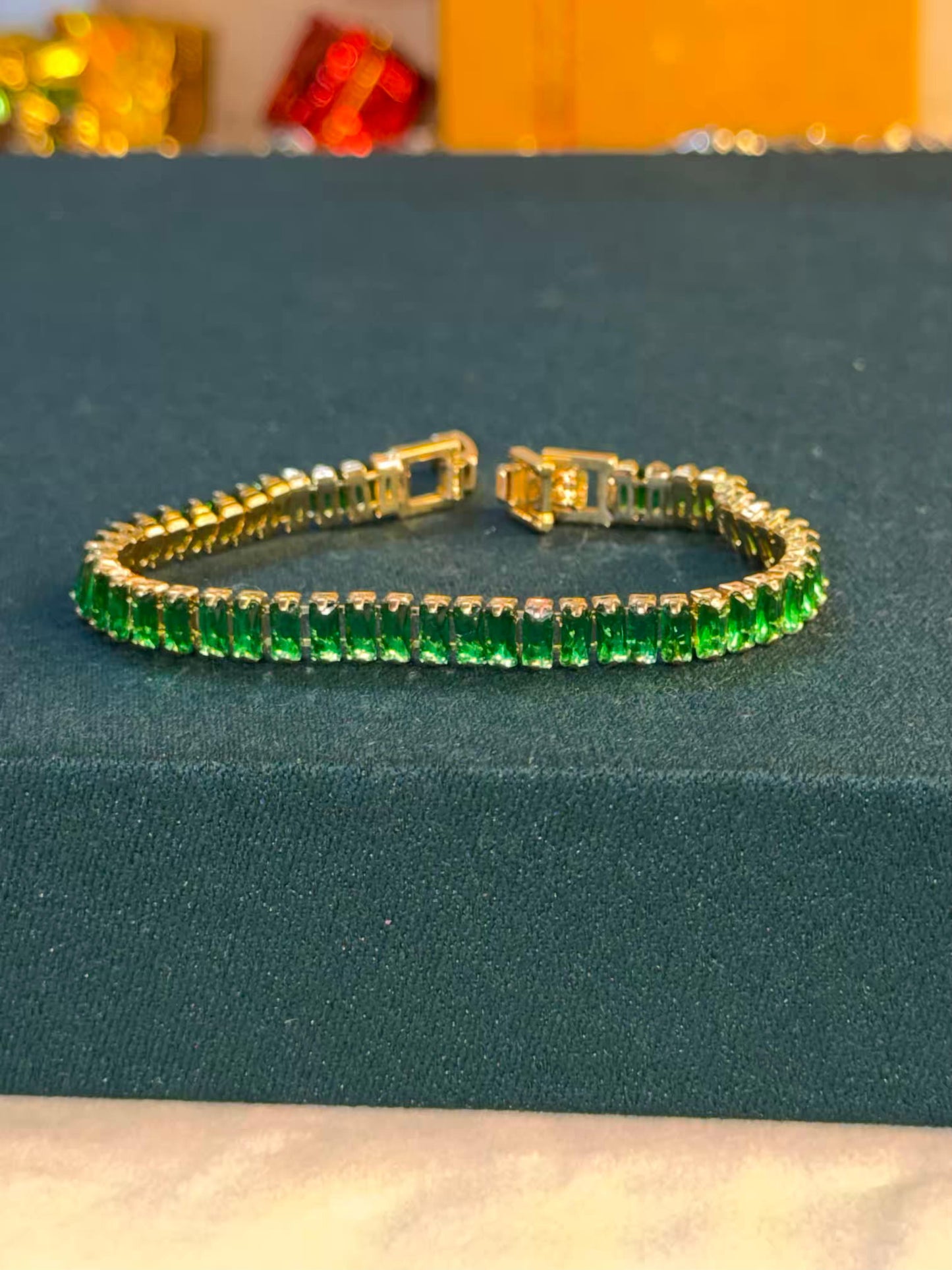 Emerald Bar Luxe Gold Plated Tennis Bracelet