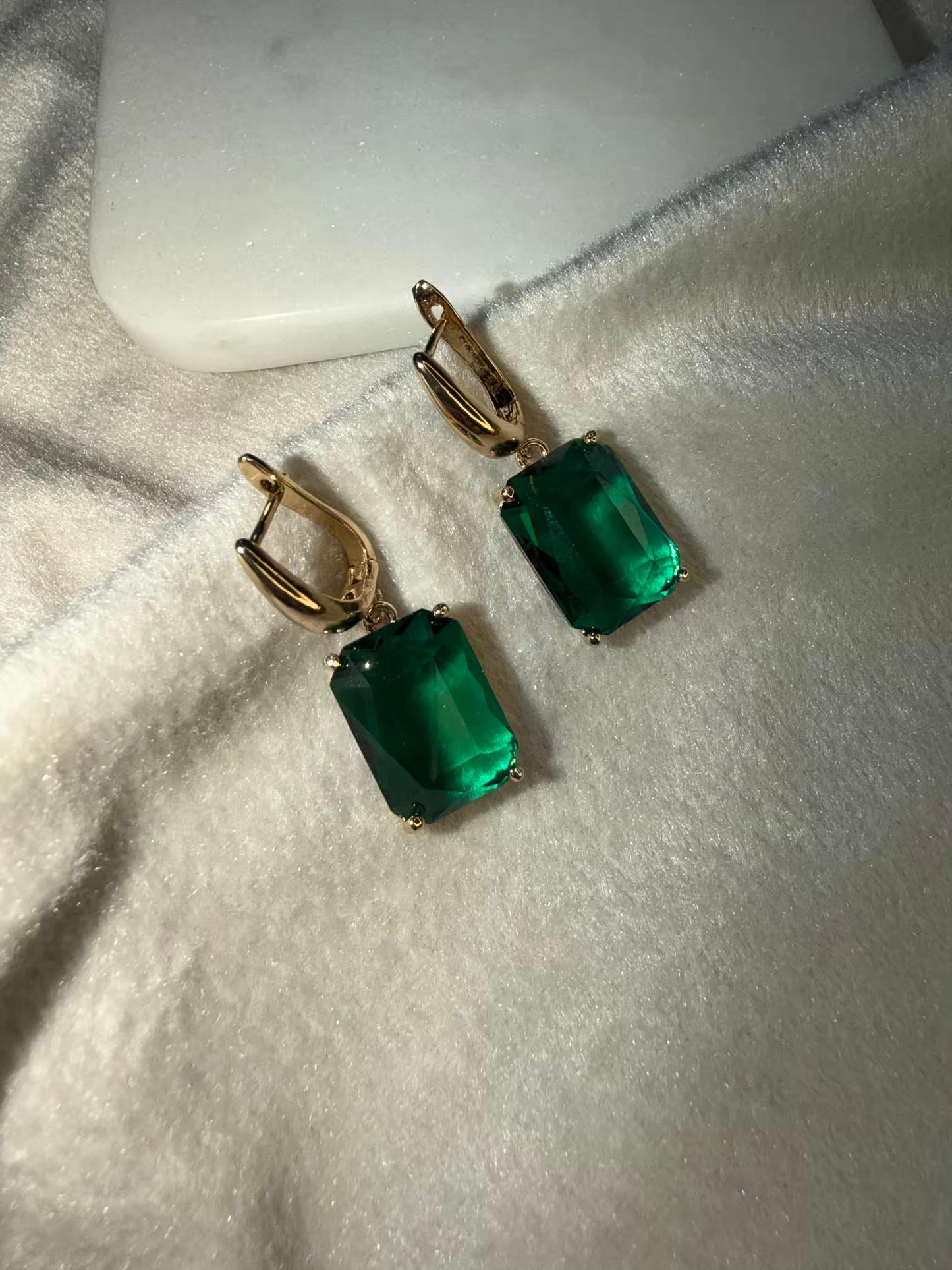 Classic Emerald Green Stud Gold Plated Earrings