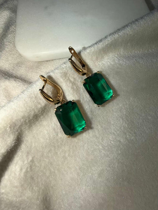 Classic Emerald Green Stud Gold Plated Earrings