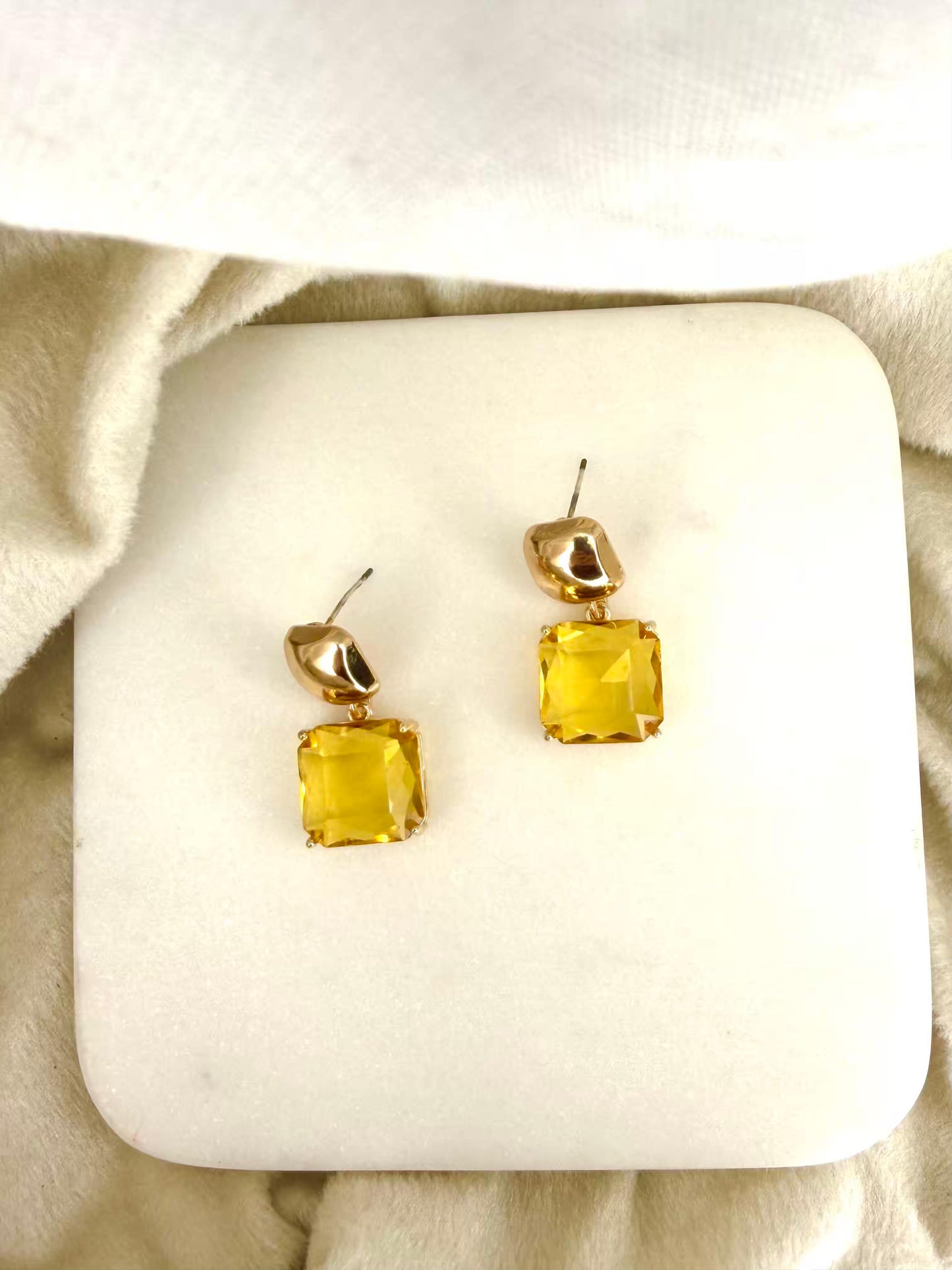 Yellow Stone Stud Gold Plated Earrings
