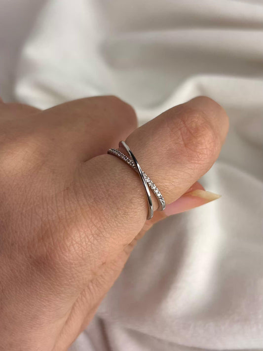 Minimal Criss Cross Ring Silver Plated Adjustable Ring