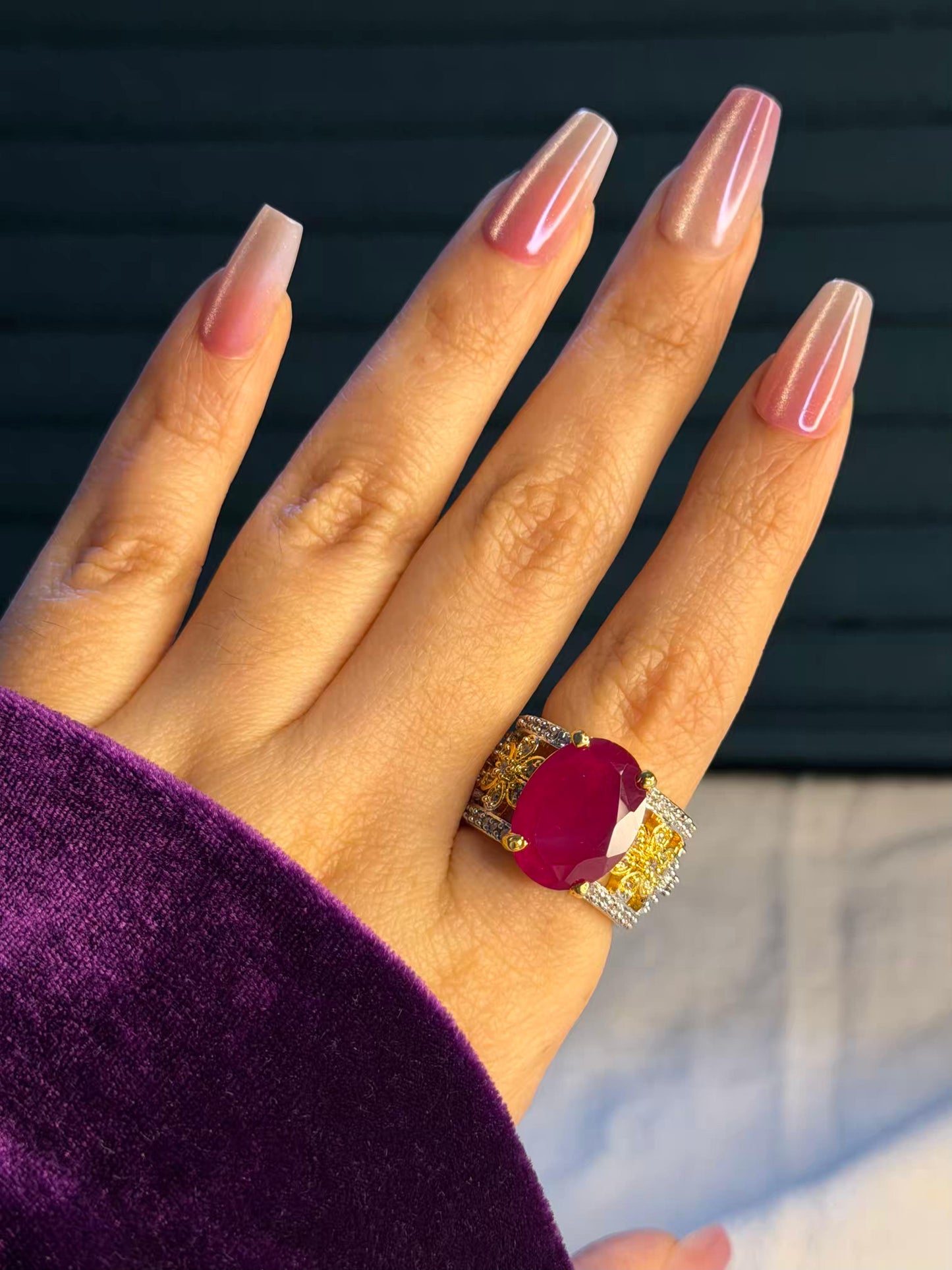 Ruby Opulence Dual Tone Gold and Silver Plated Size 7 Us Ring