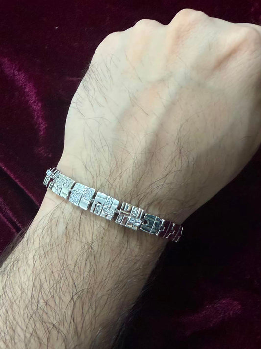 Silver Matrix Crystal Men's Rakhi Bracelet