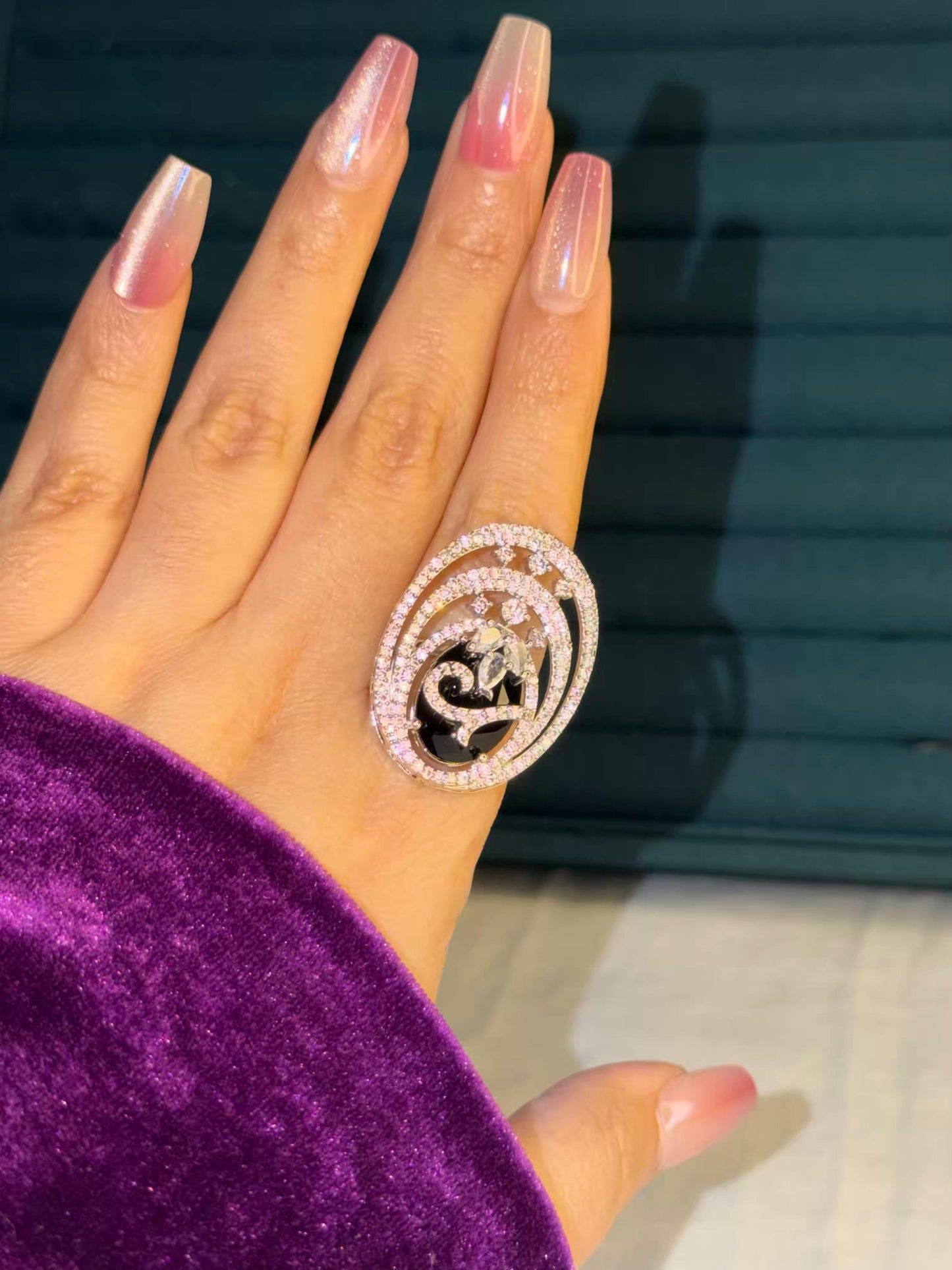 Black Classic Silver Plated Premium Ring (Adjustable)