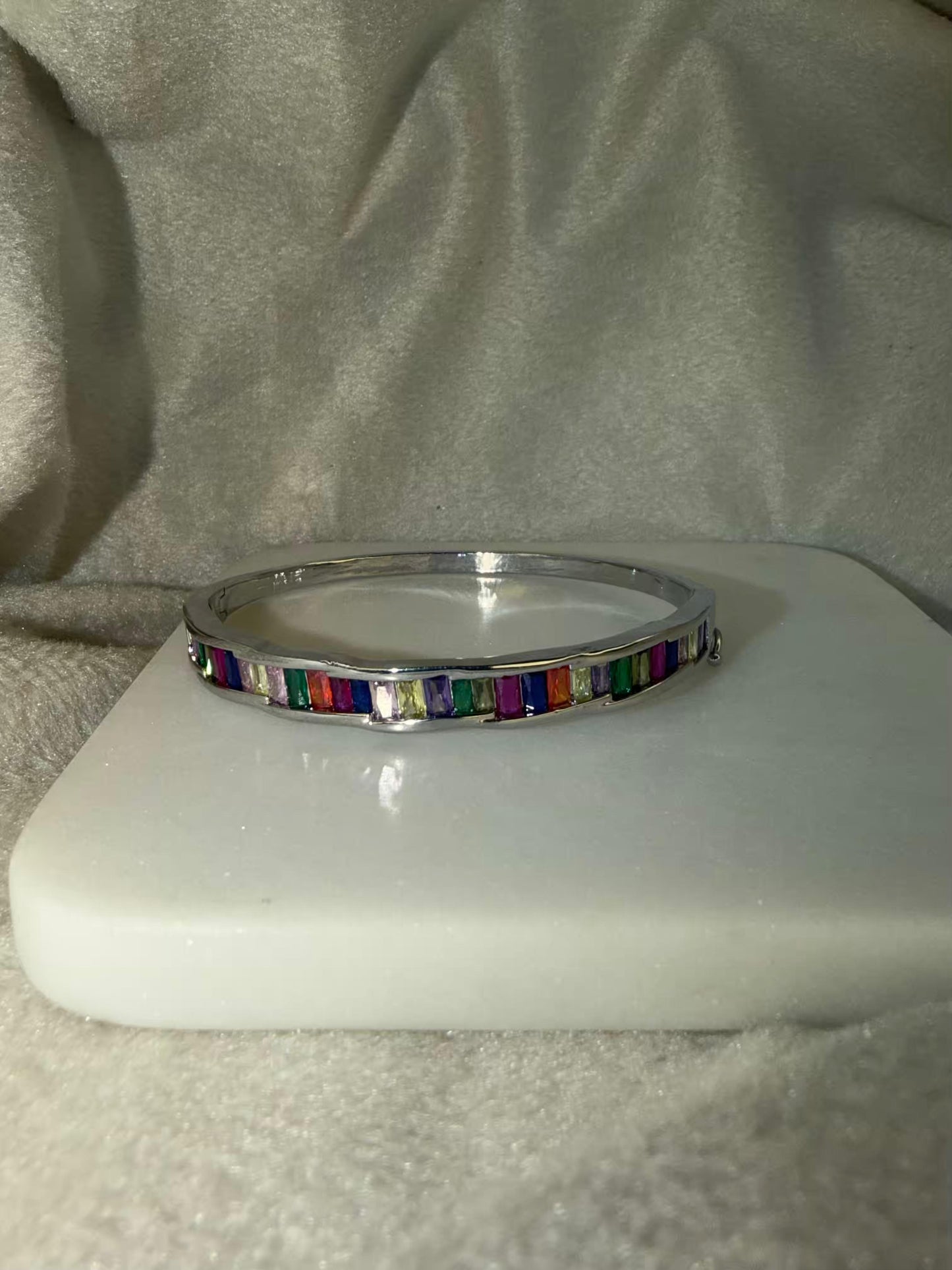 Multiple Colour Square Silver Plated Bangle Bracelet