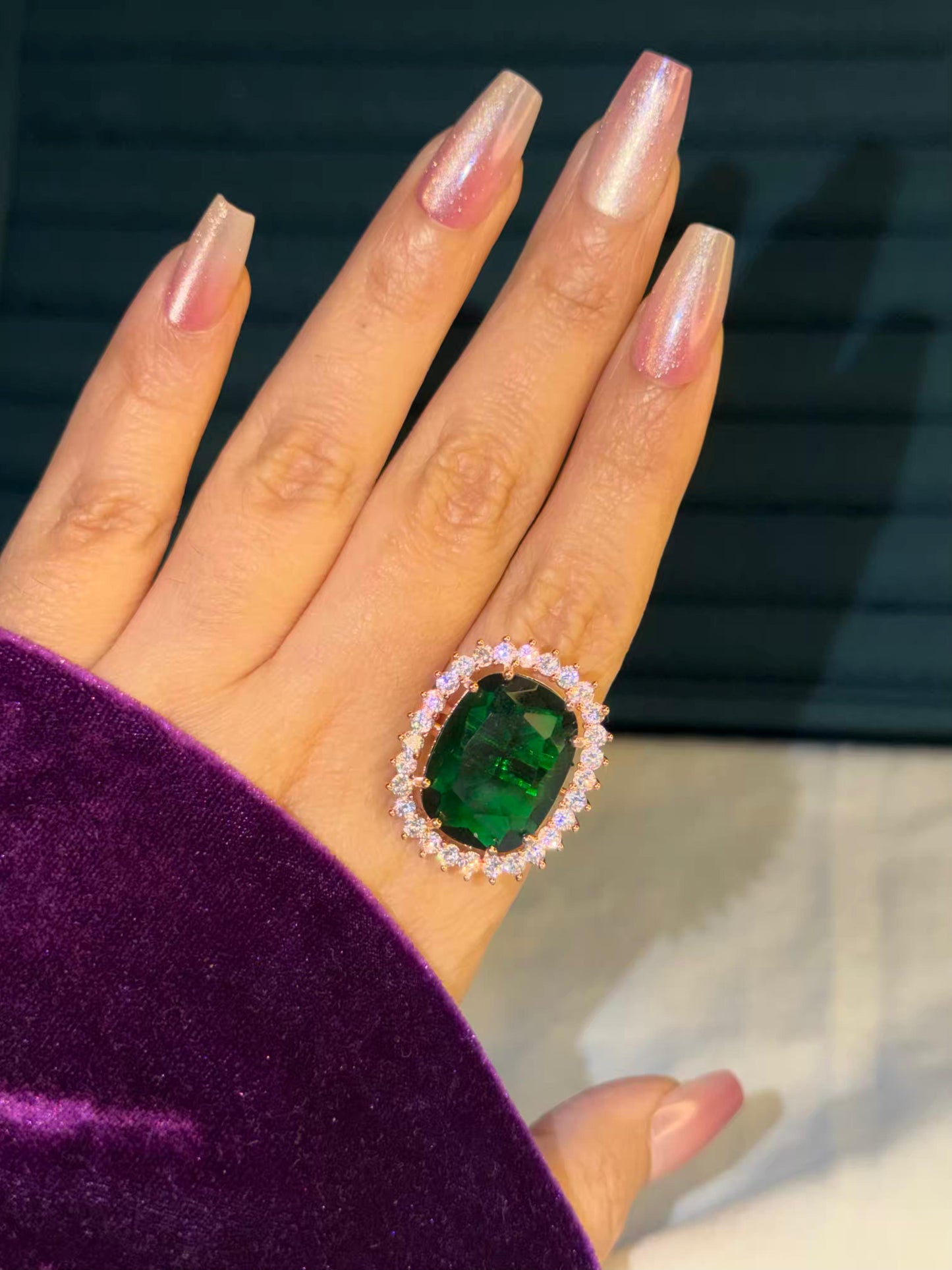 Emerald Green Dominion Gold Plated Premium Ring (Adjustable)