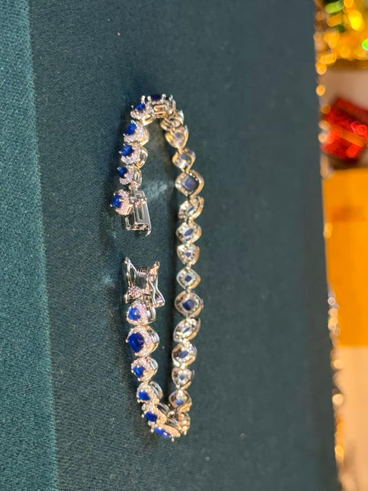 Blue Empress Halo Silver Plated Tennis Bracelet