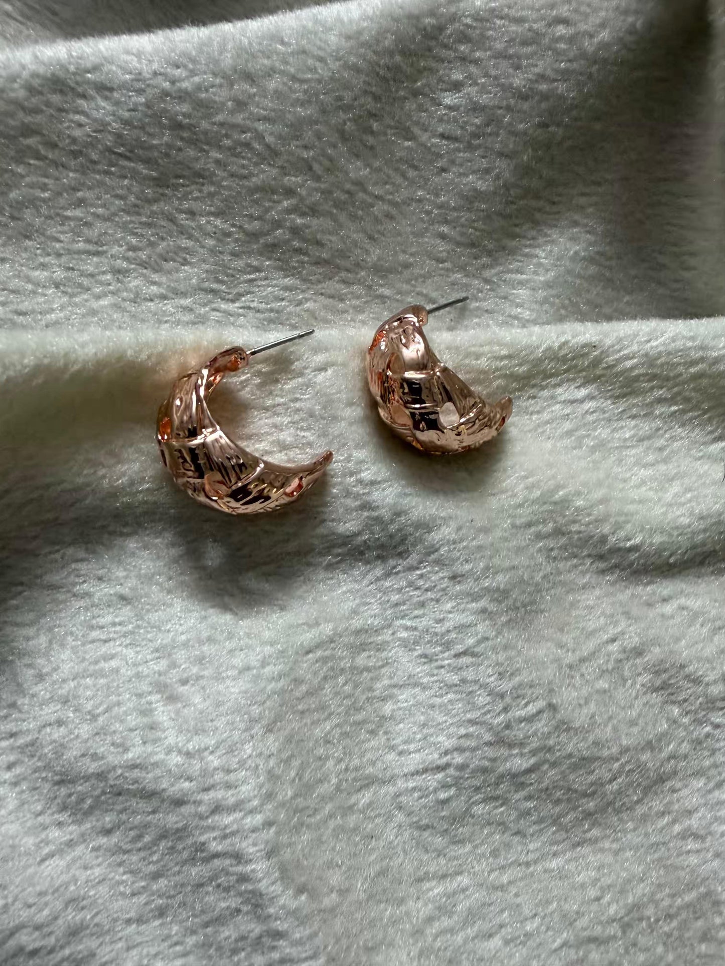 Rose Gold Sculpted Hoop Studs Gold Plated Earrings