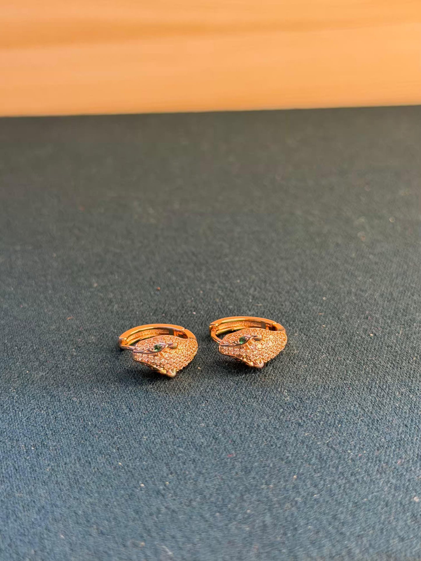 Rose Gold Panther Huggies Ear Studs