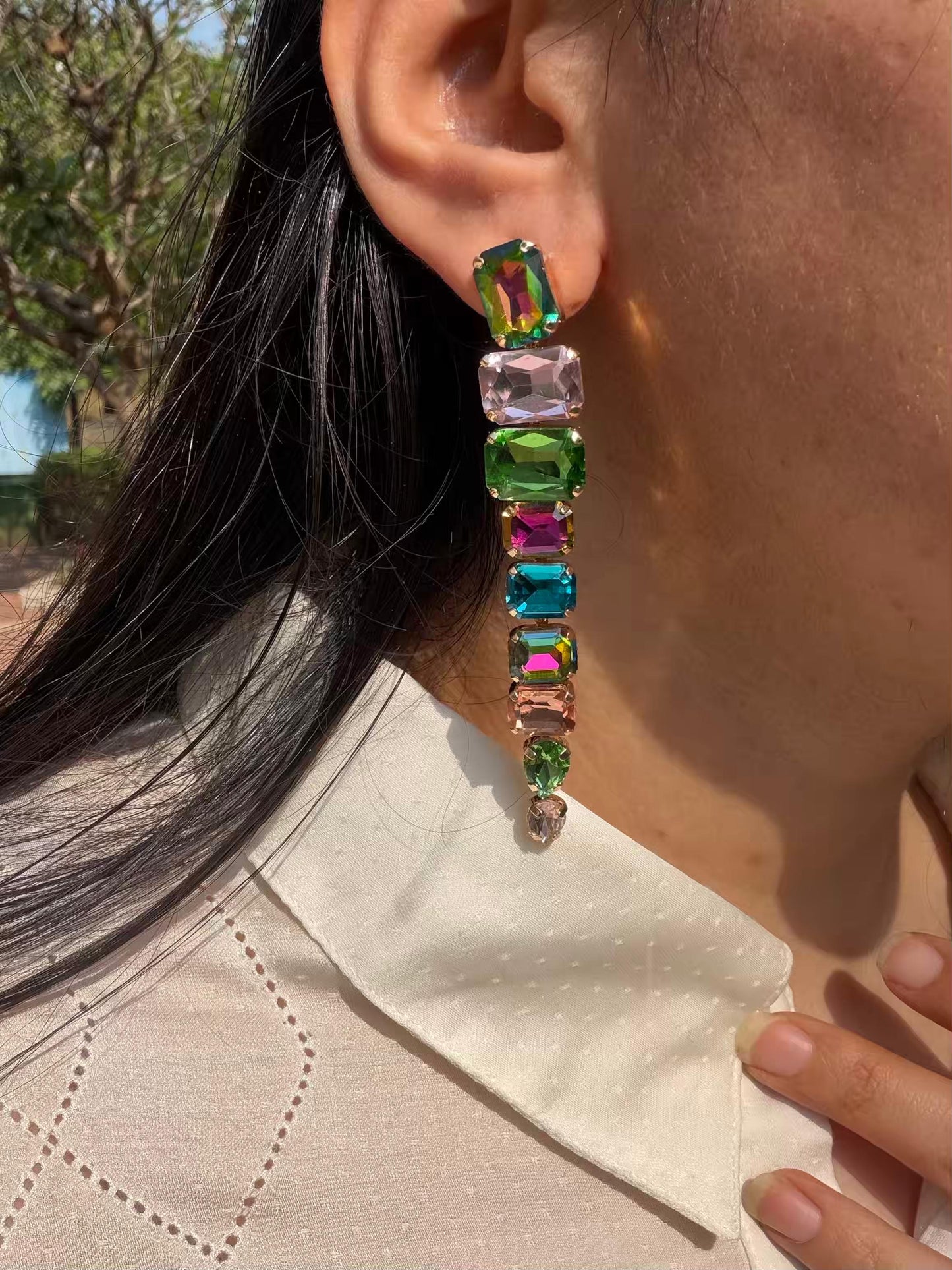 Long multicolour gold plated earrings