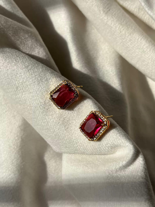 Red Cube Studds 18K Gold Plated Premium Earrings