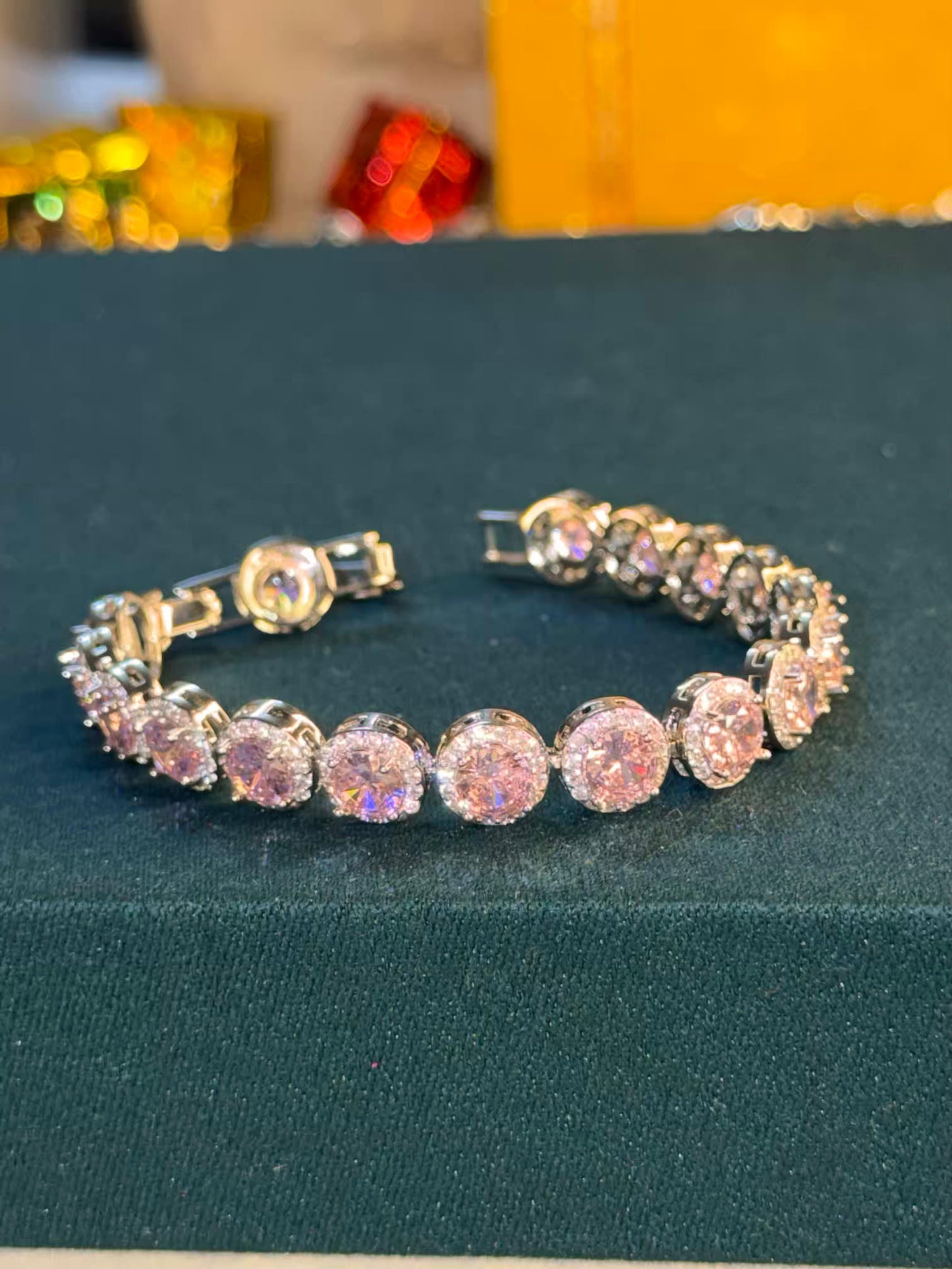 Rose Ice Halo Silver Plated Tennis Bracelet