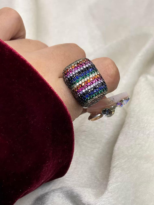 Pushtaini Colorburst Size 9 US Motif Premium Ring -Silver Plated