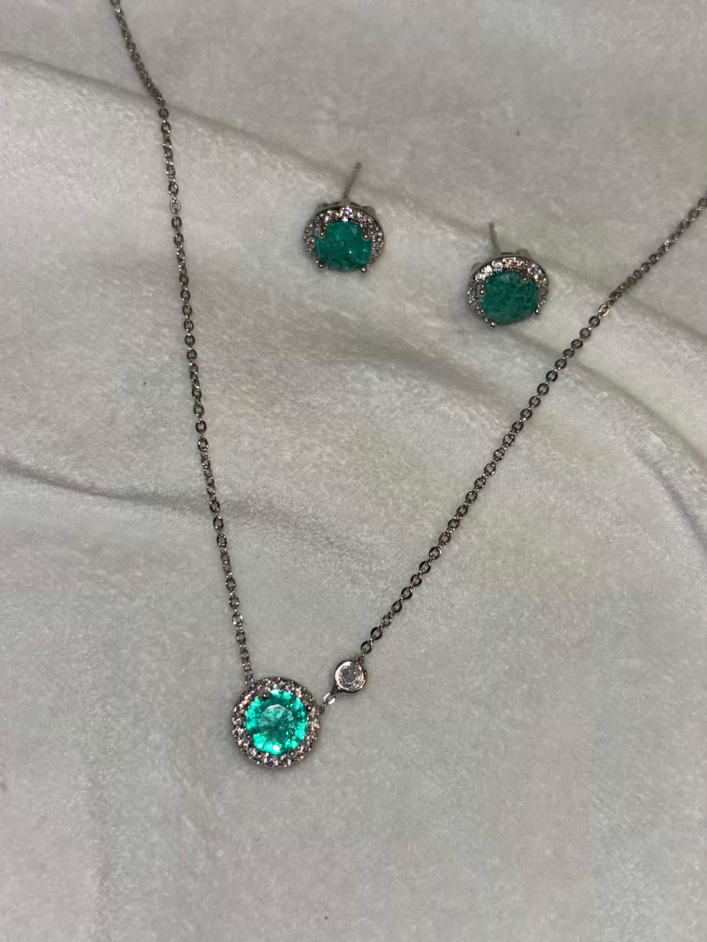 Blue Topaz Necklace And Ear Studds Silver Plated Premium Necklace