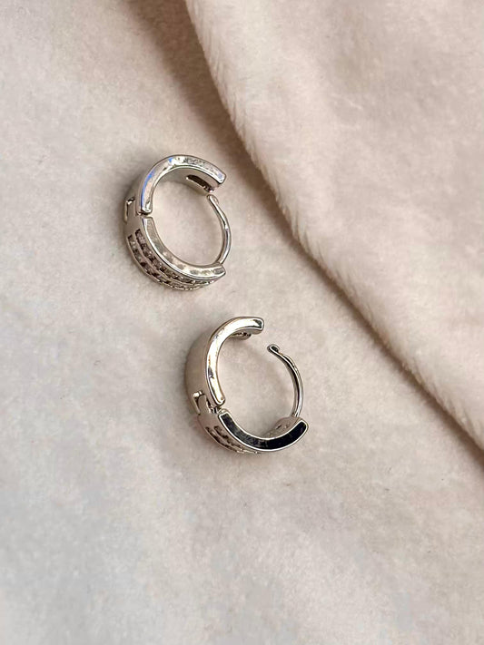 Thick Studded Hoops Bali Earrings - Silver Plated