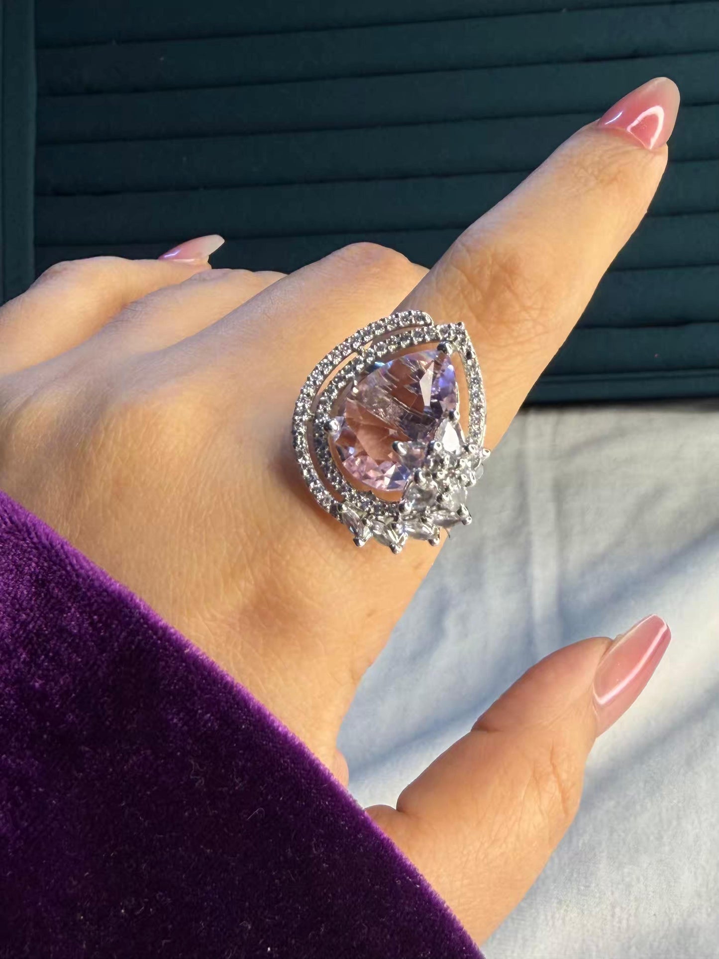 Blush Aurora Silver Plated Premium Ring (Adjustable)