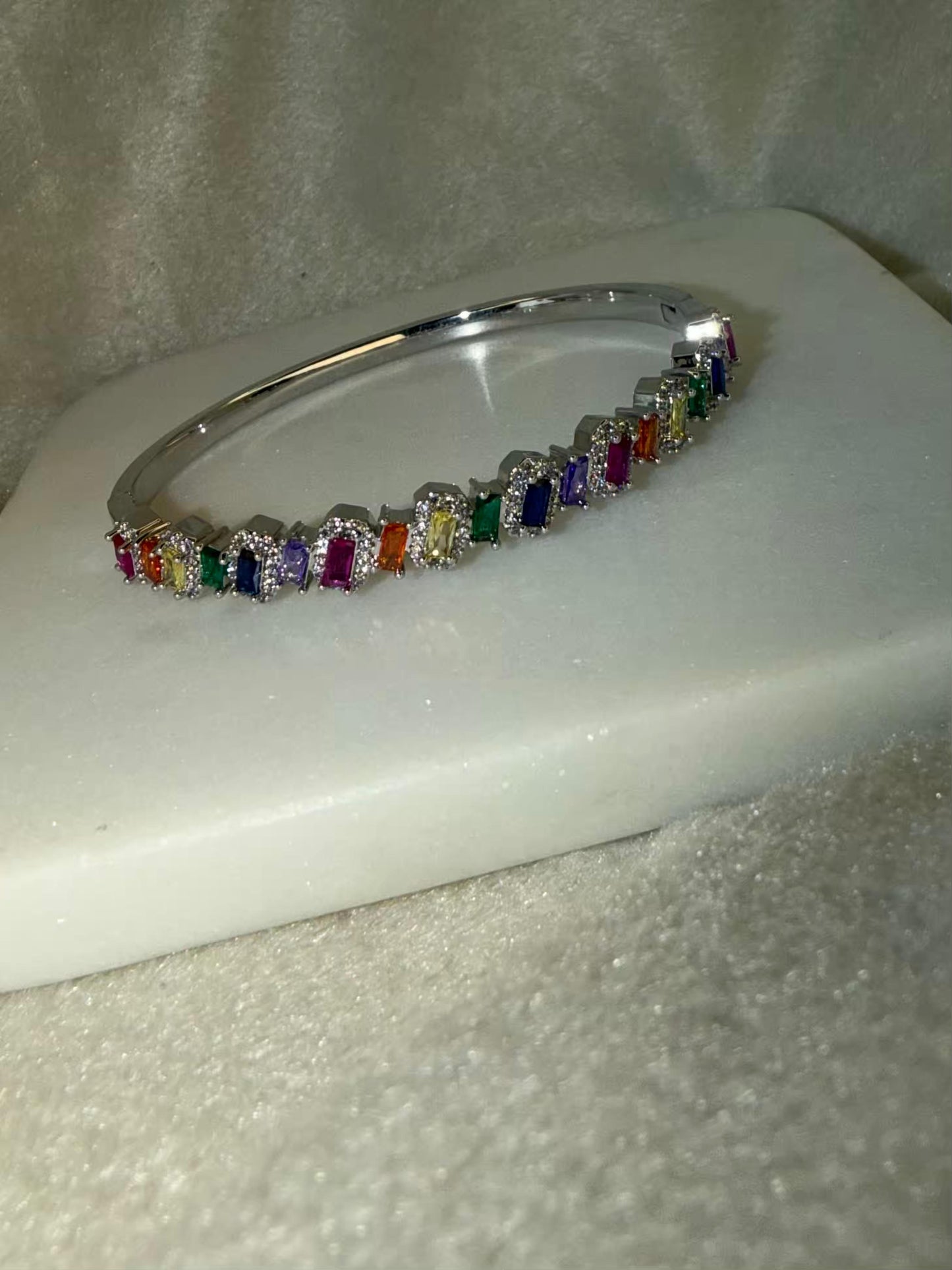 Multicolour Diamonds Silver Plated Bangle Bracelet