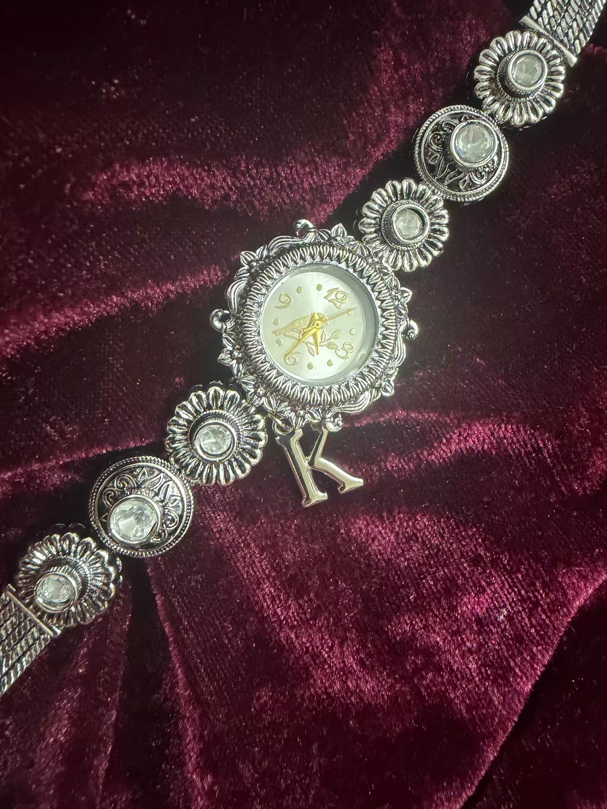 Rajputana Pearl Grace Silver-Tone Navratri Oxidised Heritage Watch