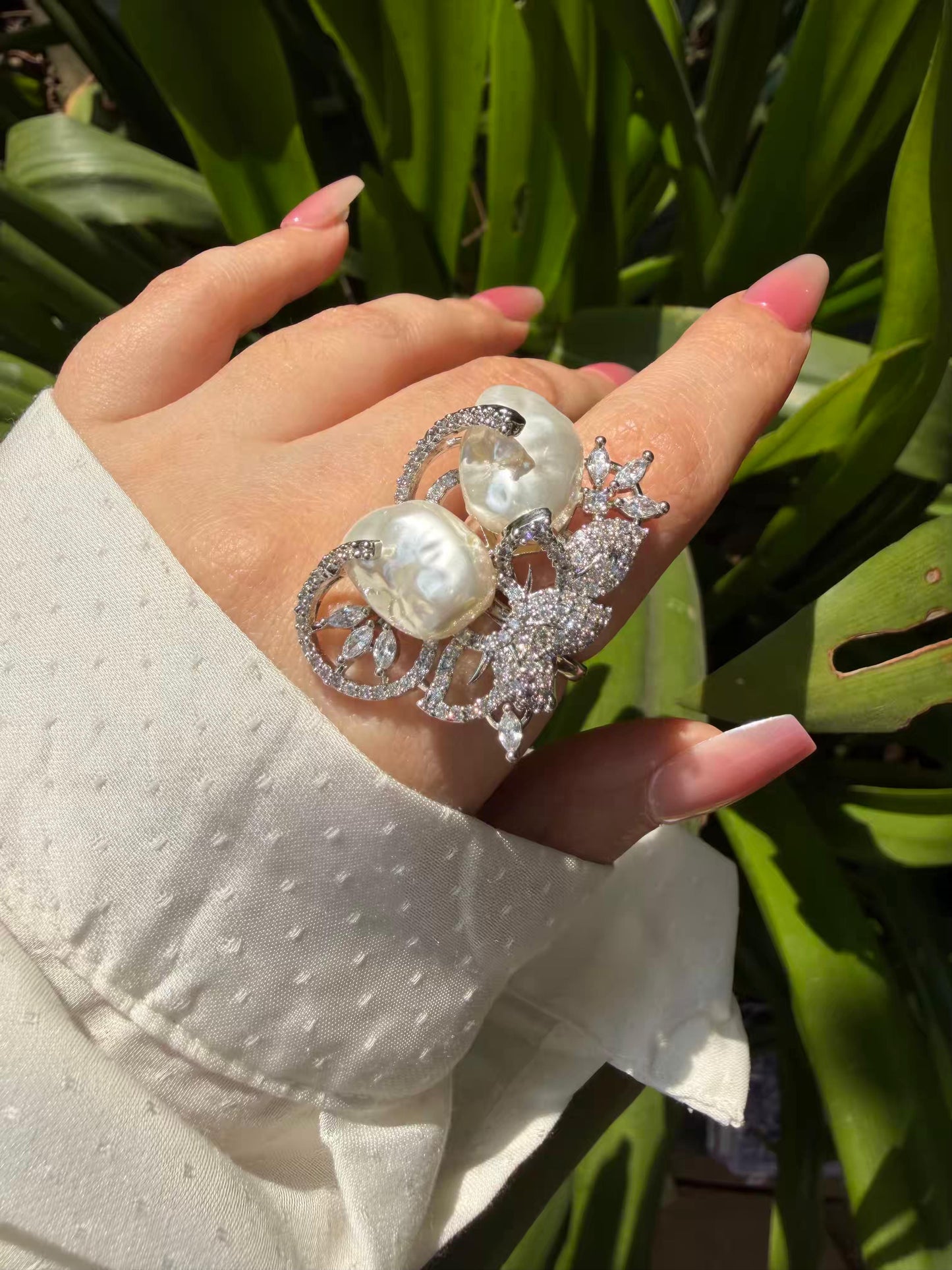 Ivory Pearl Statement Silver Plated Ring