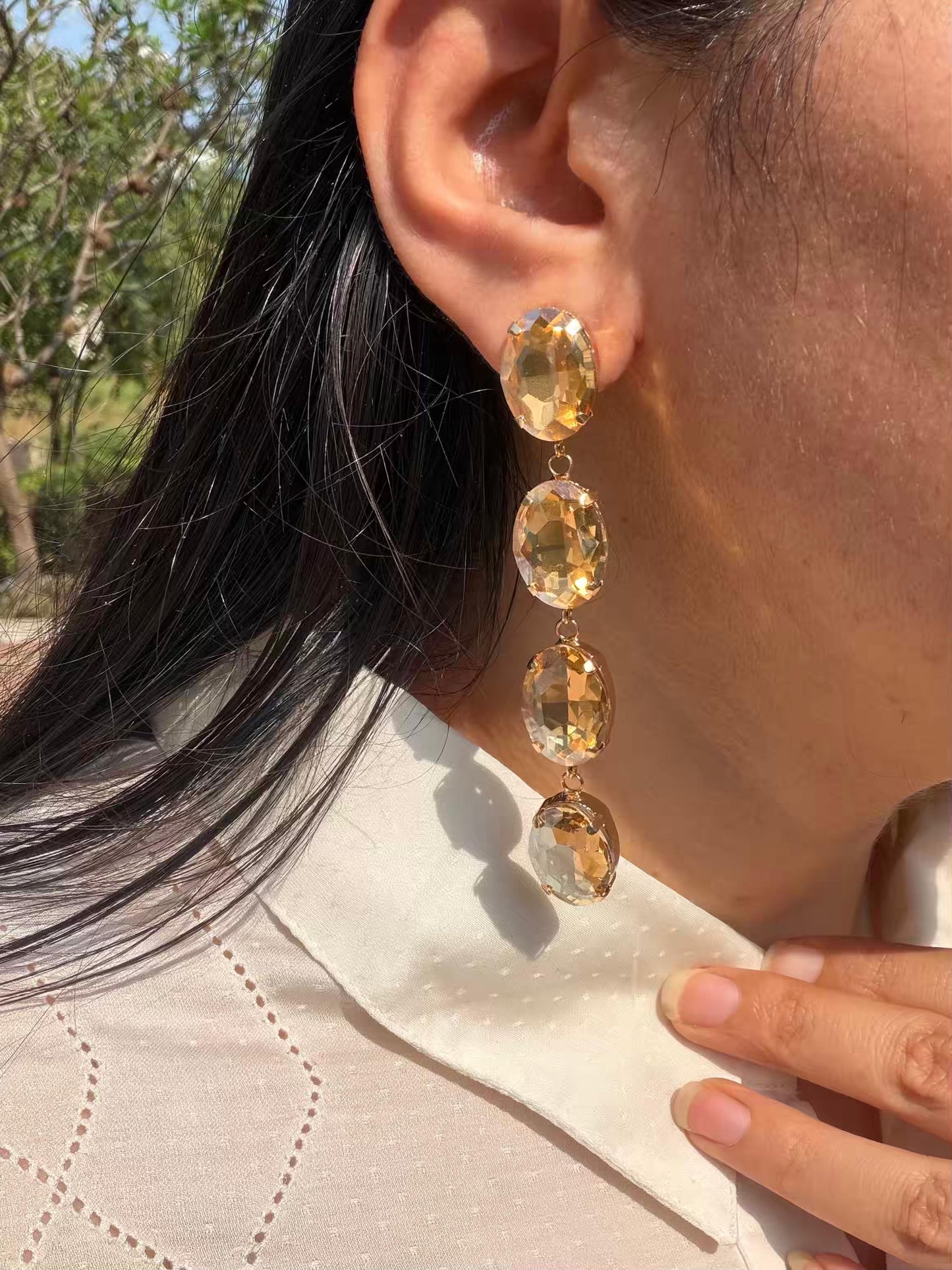Golden Colour Stone Gold Plated Earrings