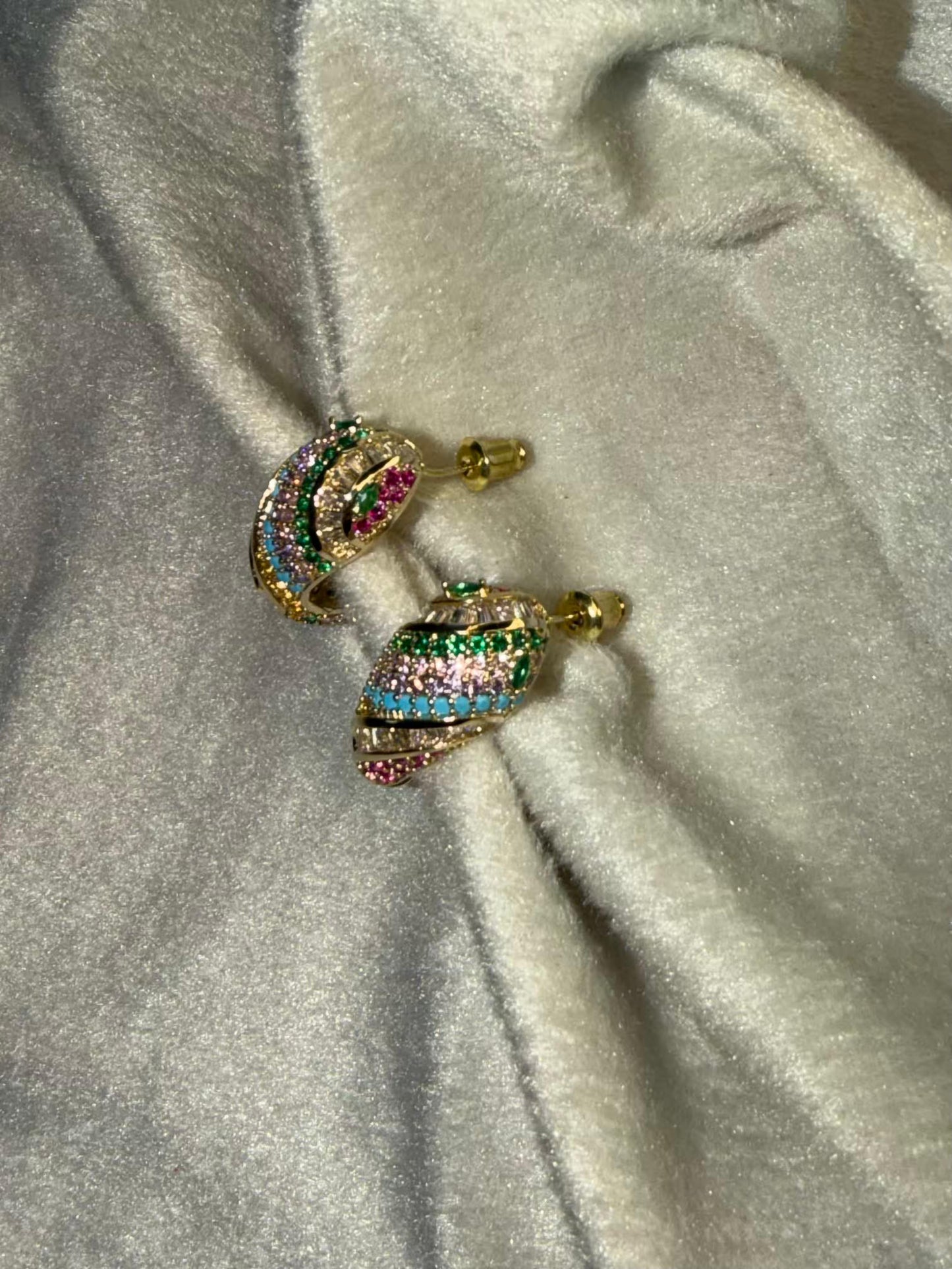 Serpentine Multicoloured Necklace, Bracelet, Earrings and Ring Full set Premium Gold Rhodium