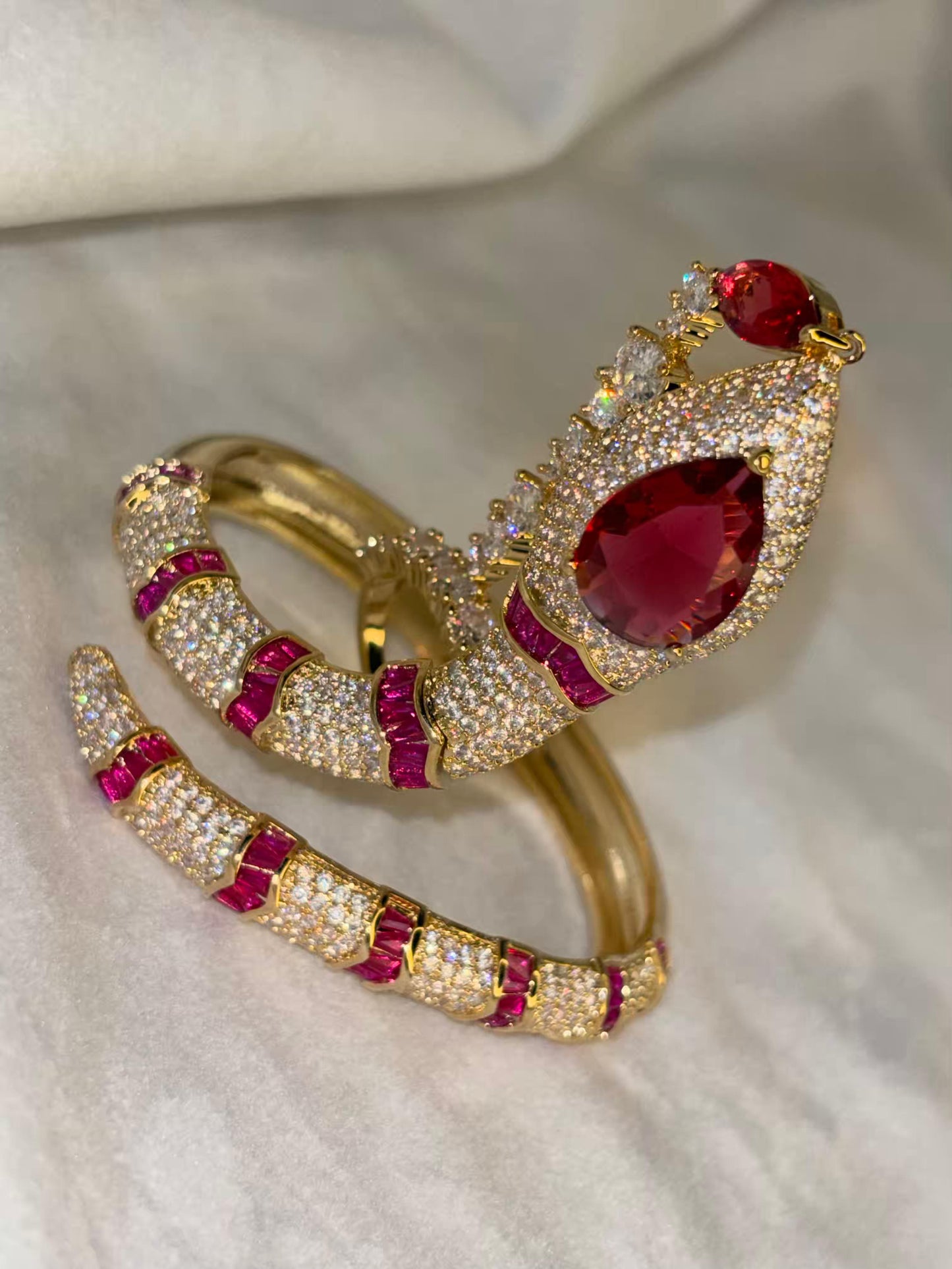 Ruby Snake Premium Kada Bangle 18K Gold Plated Bangle
