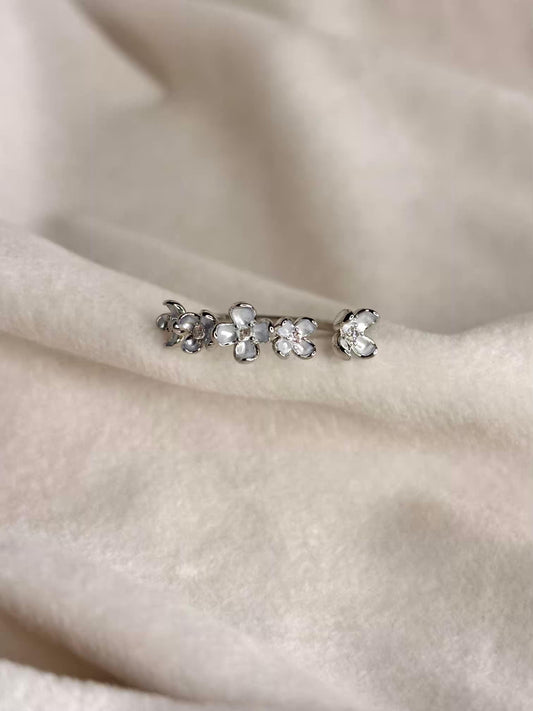 Sky Blue Flower stack Silver Adjustable Ring