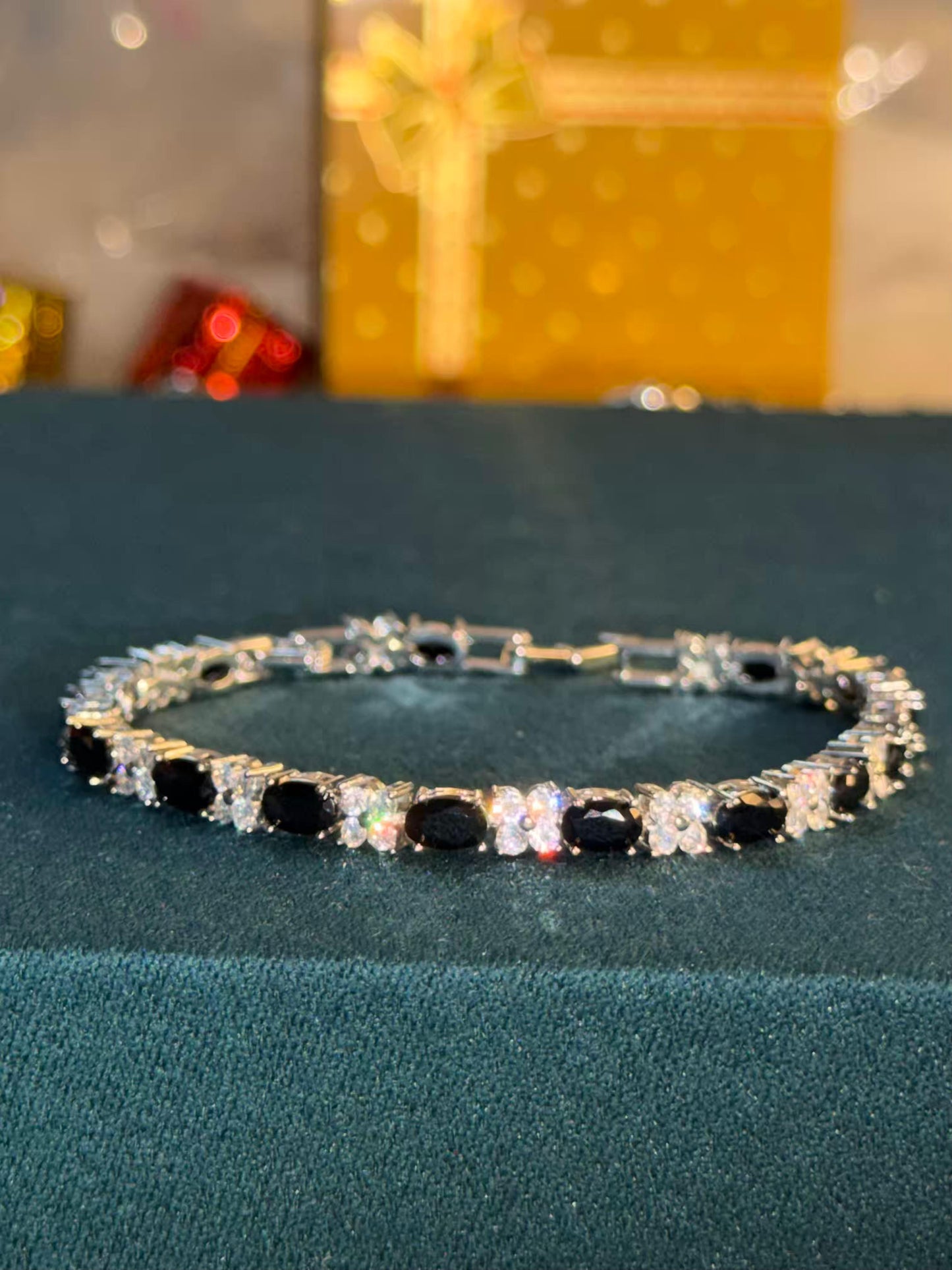 Black & White Oval Contrast Silver Plated Tennis Bracelet