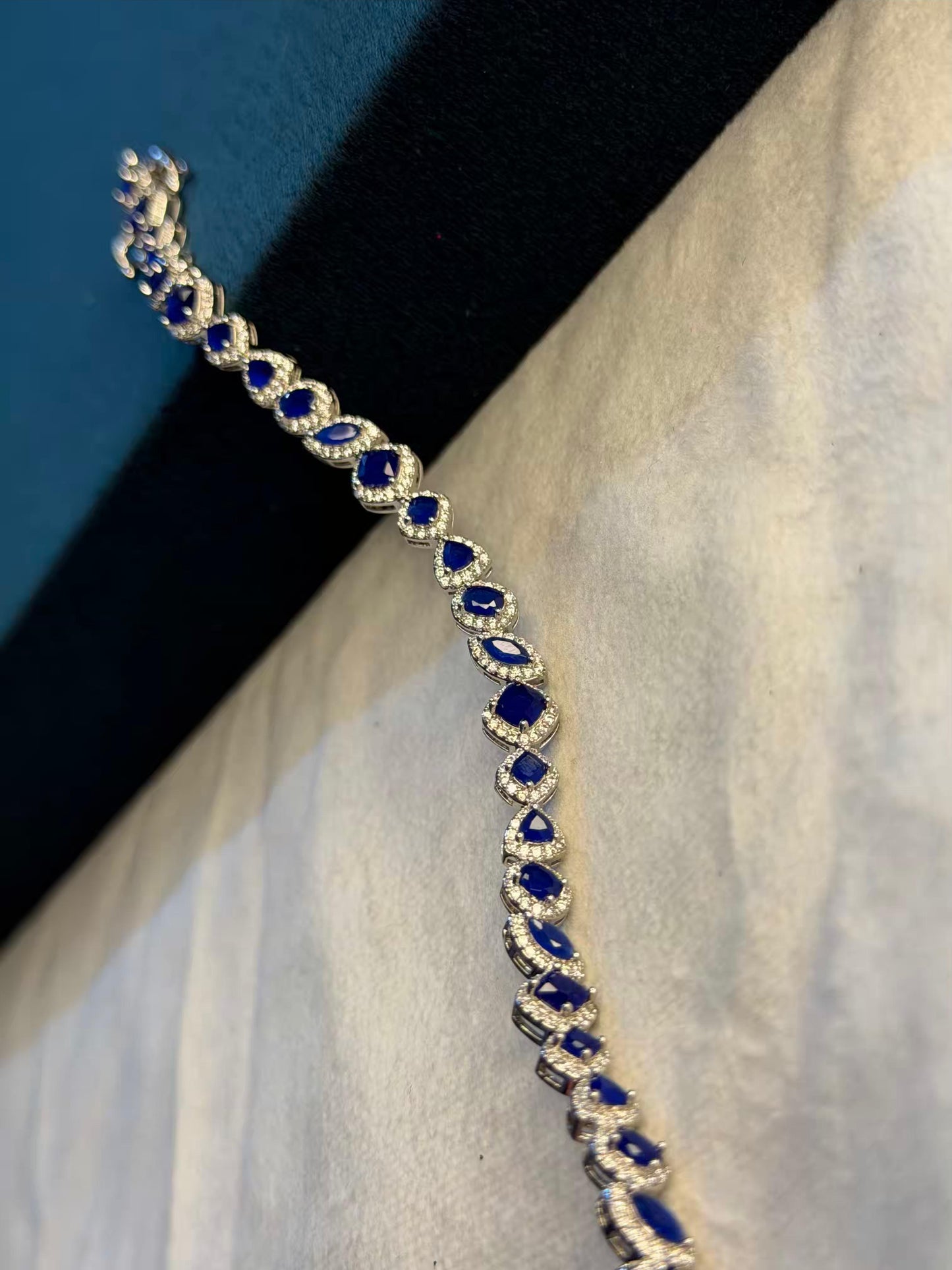 Blue Empress Halo Silver Plated Tennis Bracelet