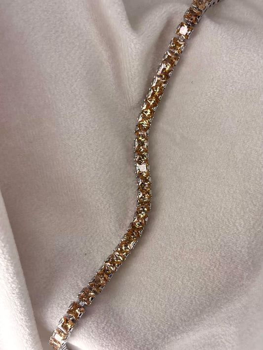 Brown Glitter Square Silver Plated Tennis Bracelet