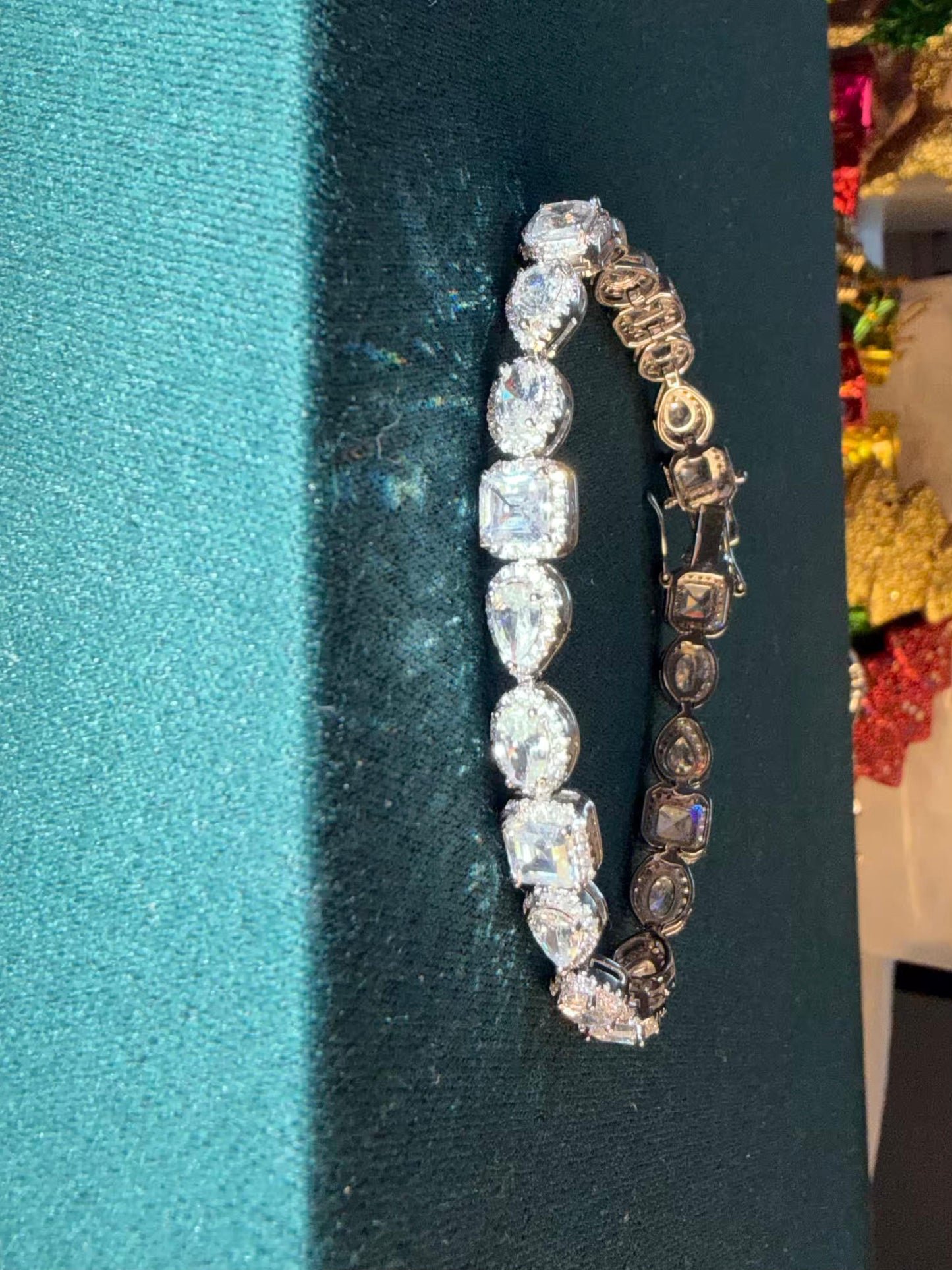 White Halo Shaped Silver Plated Tennis Bracelet