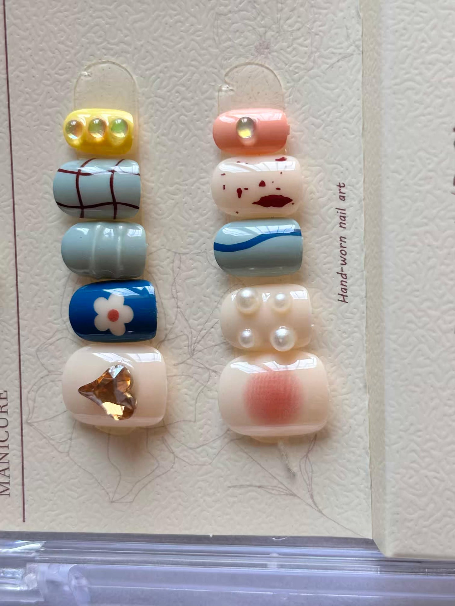 Acrylic Premium Mixed Glows Soft Bow Fancy Press On Nails ( Set of 10 )