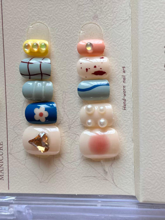 Acrylic Premium Mixed Glows Soft Bow Fancy Press On Nails ( Set of 10 )