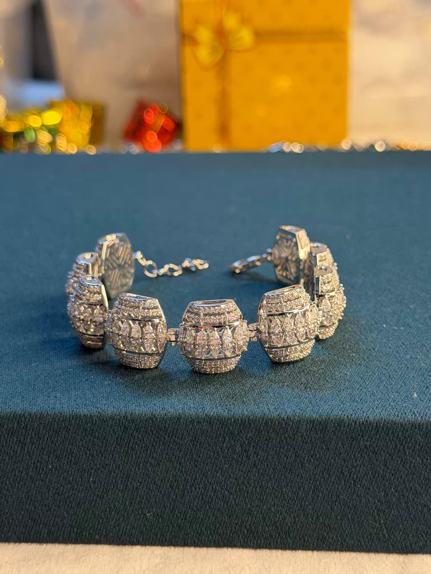 Chunky Diamond-Link Silver Plated Bracelet