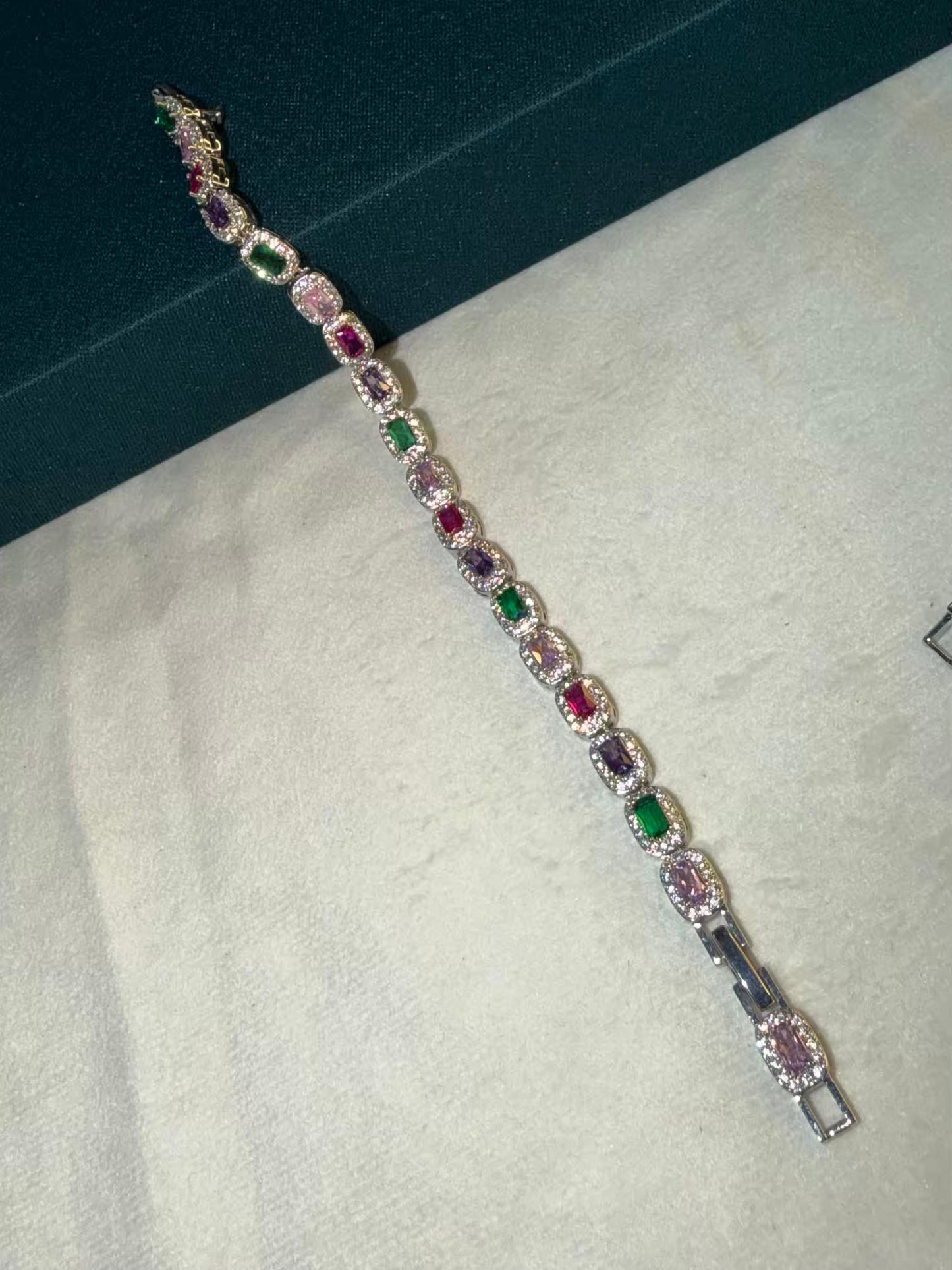 Multicolour Oval Silver Plated Tennis Bracelet