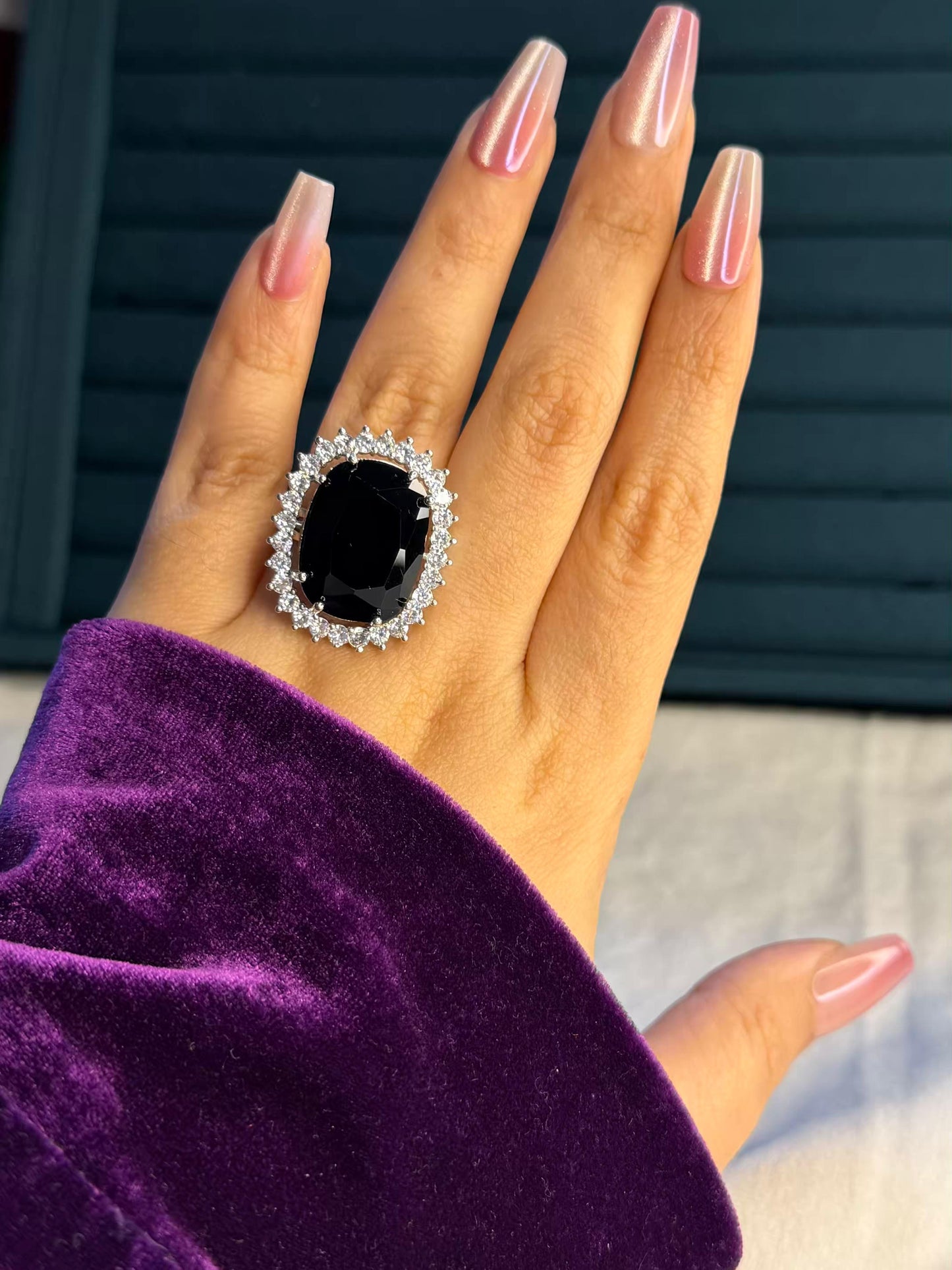 Black Dominion Statement Silver Plated Premium Ring (Adjustable)