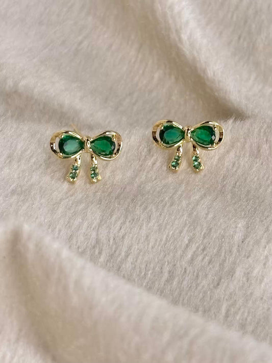 Emerald Bow Earrings 18K Gold Plated Premium Earrings