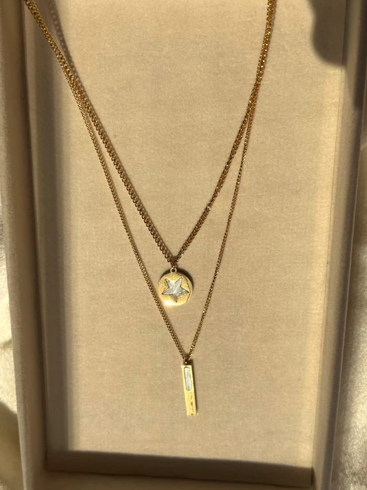 Dual Layered Bar Star Necklace 18K Gold Plated Premium Necklace
