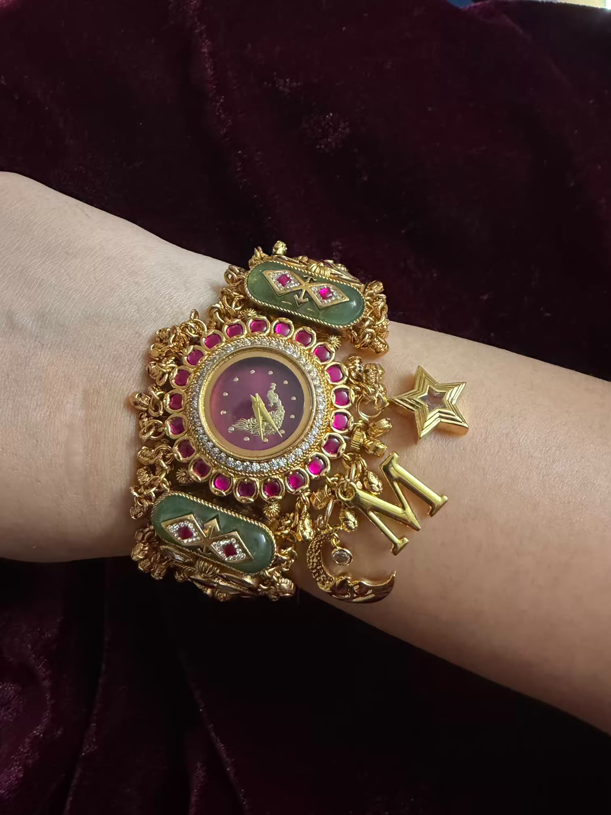 Moon Stars Peacock Dial Luxury Watch Rakhi with Charms (Free Initial)