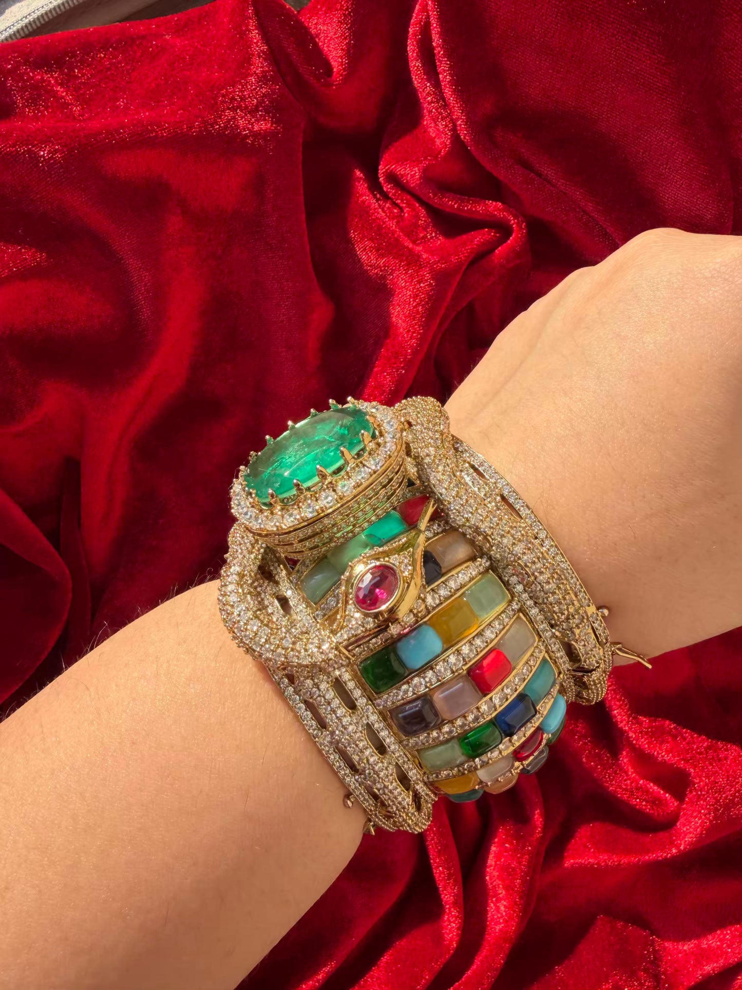 Navratna Pushtaini Emerald Kada Antique Gold