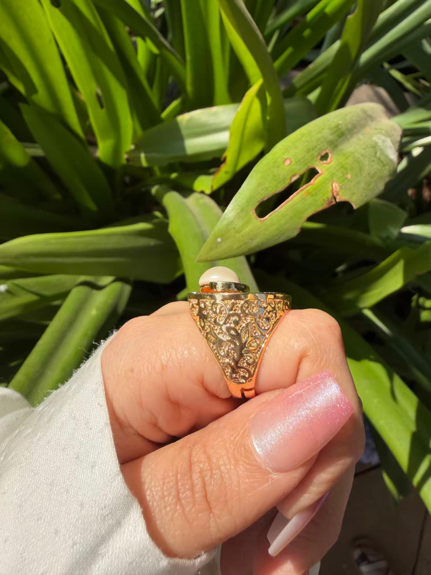 Pearl Spiral Gold Plated Ring