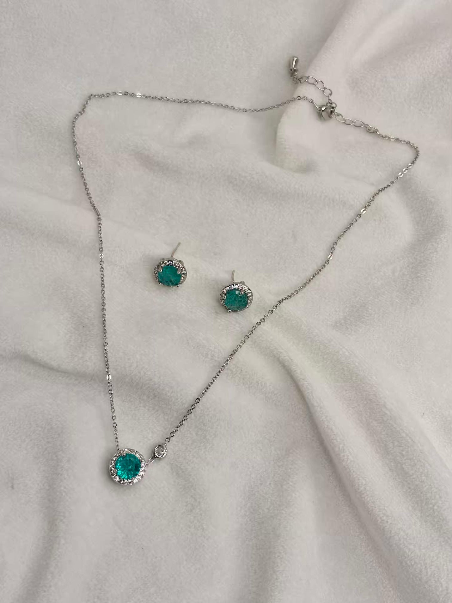 Blue Topaz Necklace And Ear Studds Silver Plated Premium Necklace