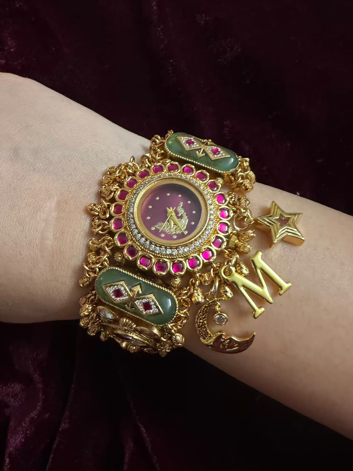 Moon Stars Peacock Dial Luxury Watch Rakhi with Charms (Free Initial)