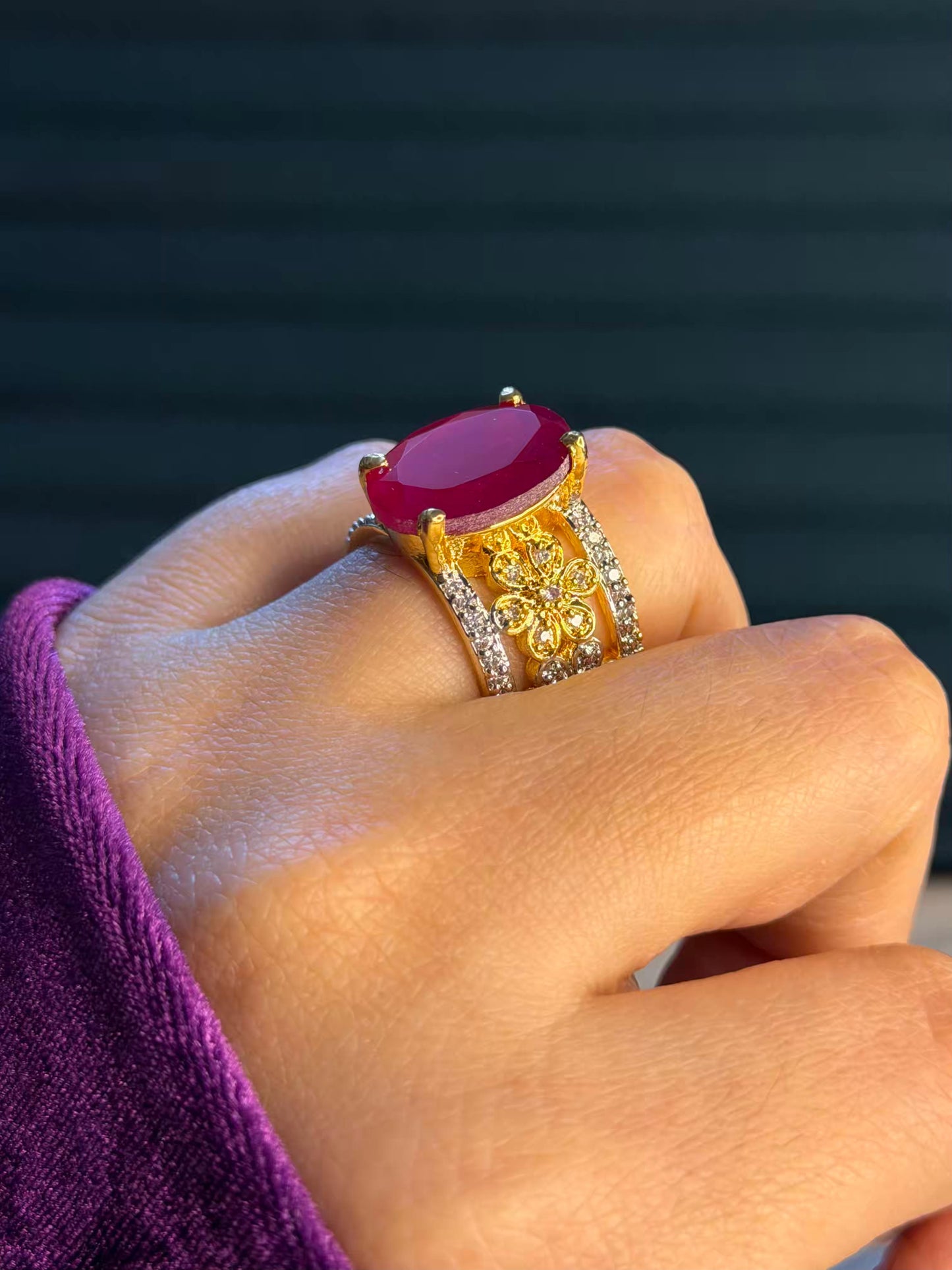 Ruby Opulence Dual Tone Gold and Silver Plated Size 7 Us Ring
