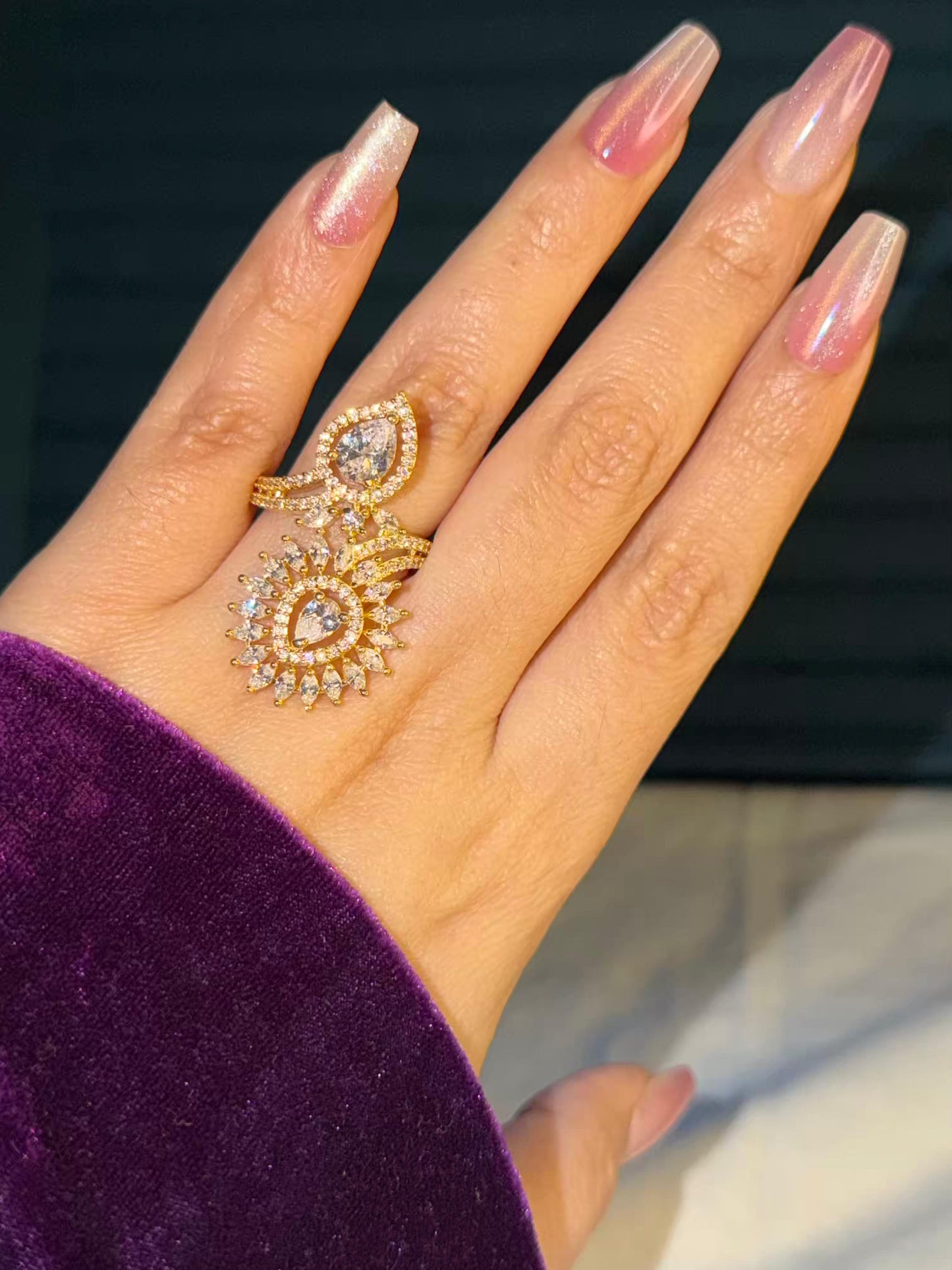 Dewdrop Majesty Gold Plated Premium Ring (Adjustable)