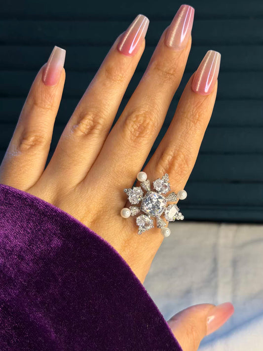 Pearl Frost Empress Silver Plated Premium Ring (Adjustable)