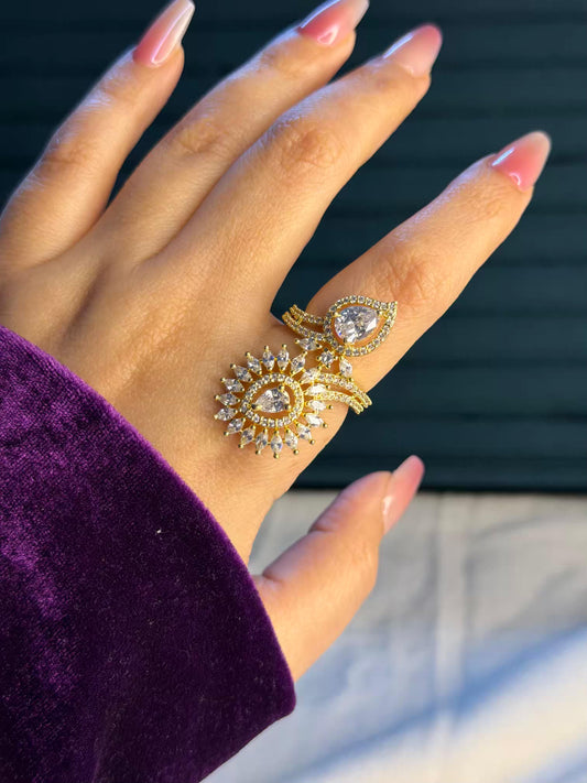 Dewdrop Majesty Gold Plated Premium Ring (Adjustable)