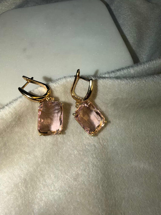 Soft Pink Champagne Crystal Stud Gold Plated Earrings