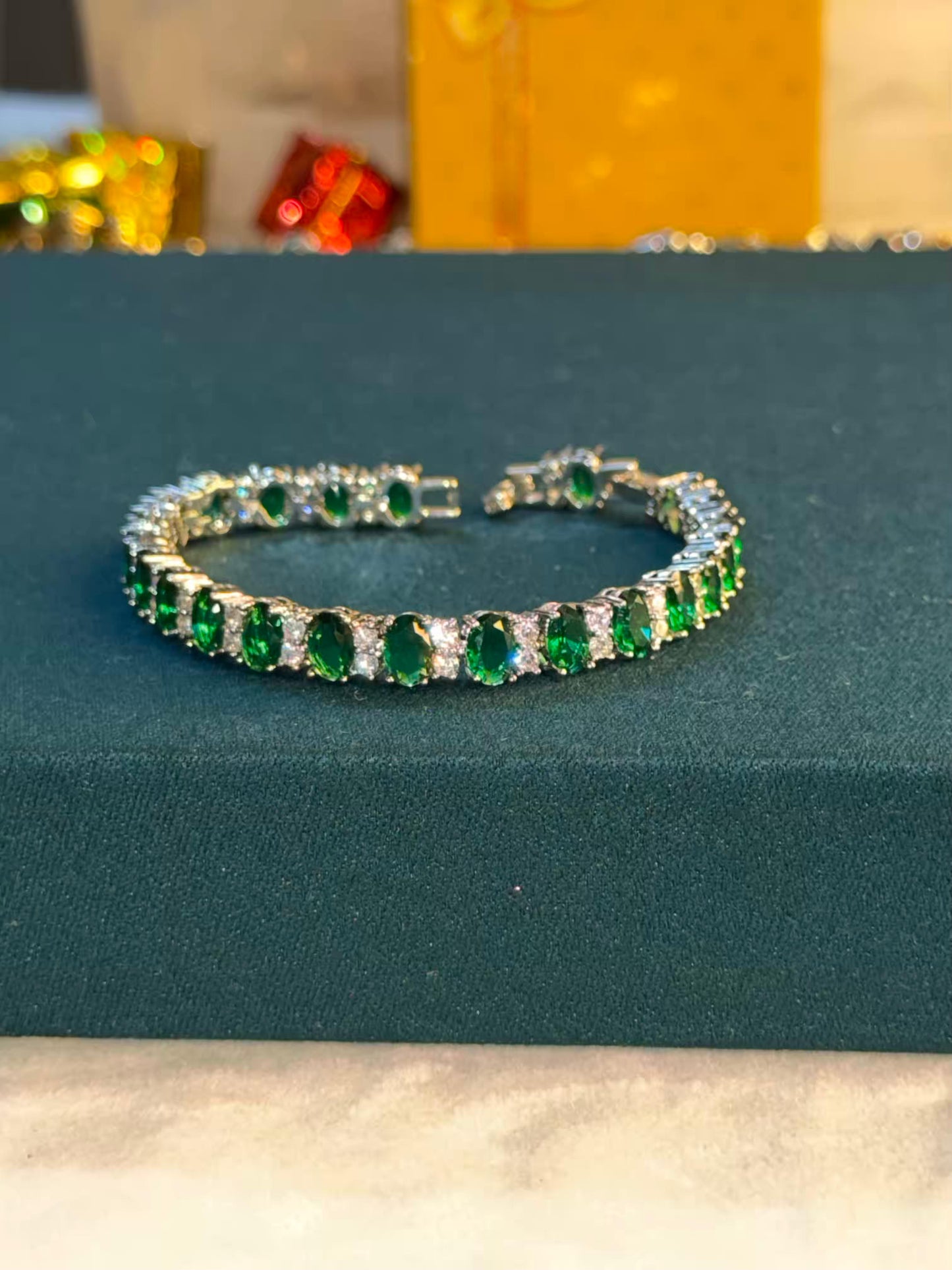 Emerald Aura Luxe Silver Plated Tennis Bracelet
