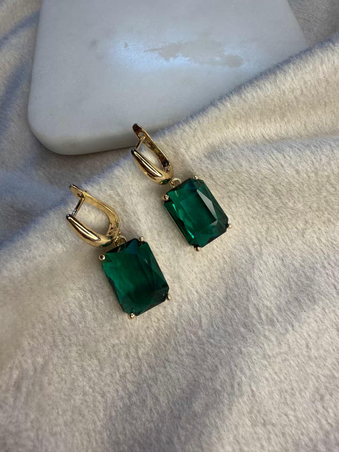 Classic Emerald Green Stud Gold Plated Earrings